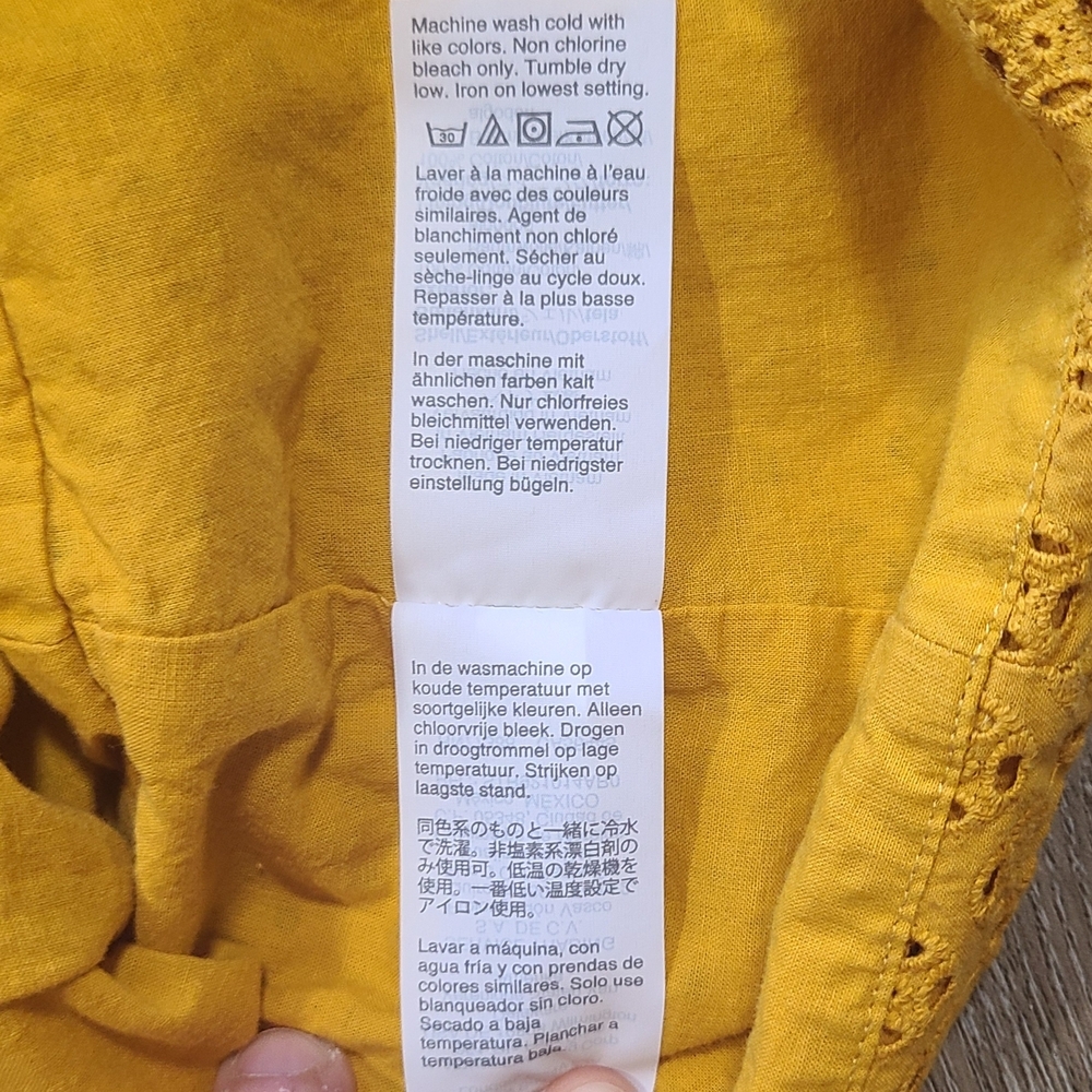 J.Crew Yellow Eyelet Peplum Top Button Front Cotton Blouse Sz 10 Summer - Picture 7 of 12